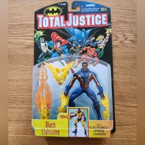 1997 Vintage Black Lightning Figure with Blue and Yellow Suit By Kenner